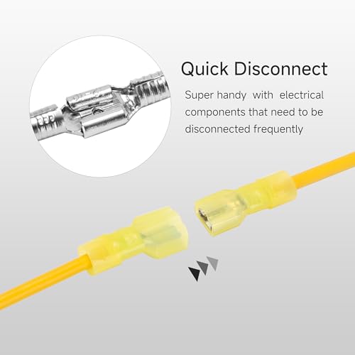 120PCS Nylon Female Spade Connector Kit - Yellow 12-10 AWG - Quick Disconnect Electrical Wire Connectors - Tinned Copper Insulated Terminals for Automotive Electronics Crimp