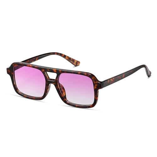 70s Retro Sunglasses for Mens Womens Classic Double Bridge Rectangle Glasses Vintage Square Aviators A8282