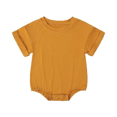 Image of ikevan Baby Cotton Romper Short Sleeve Newborn Boys Girls Plain Comfy 𝐒leepsuit Crewneck Soft Cute (H, 3-6 Months)