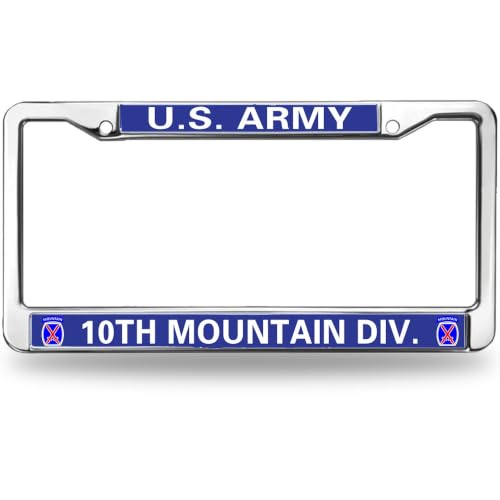 Image of US Army 10th Mountain Div License Plate Frame Metal Auto Car Tag Holder | US Army 10th Mountain Div License Plate Frame Chrome Metal Car Tag Cover Fit Standard US Auto Trucks Exterior Accessories