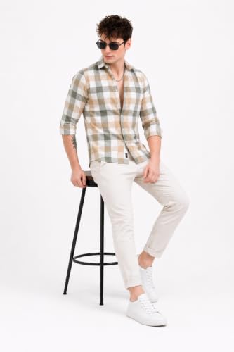 Image of Youth First Men's Cotton Blend Casual Shirt | Regular Fit Solid Full Sleeve Button Down Collared Shirts | Comfortable Formal Office Business Casual for Men
