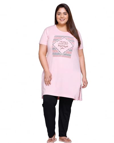 Image of In Love Women Cotton Regular Fit Plus Size Long-Line Chest Print T-Shirt with Pocket