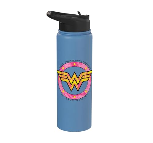 Image of Wonder Woman 80th Truth, Compassion, Strength Flying Logo Stainless Steel Insulated Water Bottle