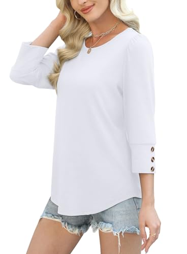 OFEEFAN Womens Tops 3/4 Sleeve with Buttons Dressy Casual Blouses Summer Outfits Beach Vacation Plus Size Spring Clothes4