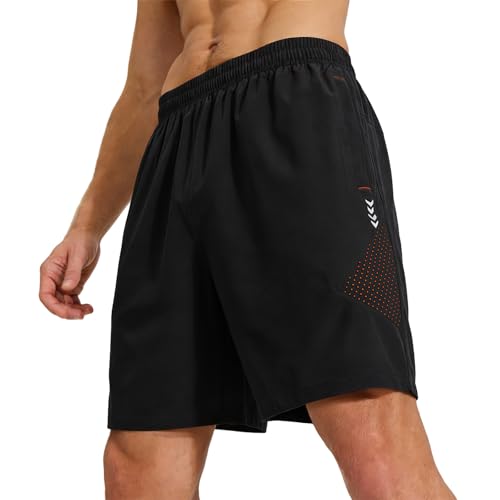 Image of LUWELL PRO Mens Gym Shorts with 3 Zip Pockets Quick Dry Waterproof Running Shorts for Summer Hiking Men Sports Clothes with Pockets -D3060-1-Black-L