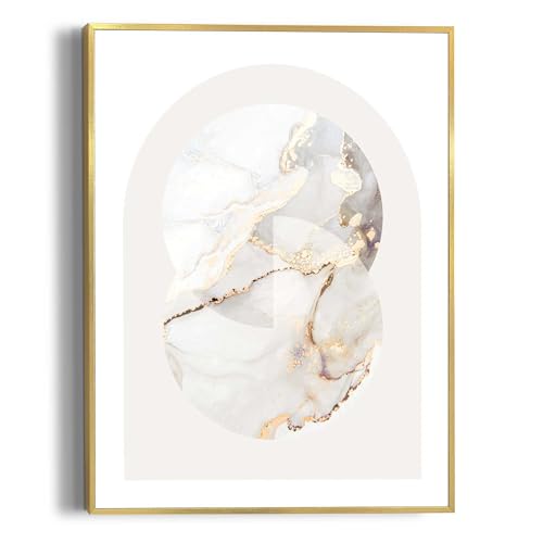 REINDERS Gerahmtes Bild, Marmor rund, Wohnzimmer, Bilder, Wanddeko, Room Decor, MDF, Weiß, 40 x 30