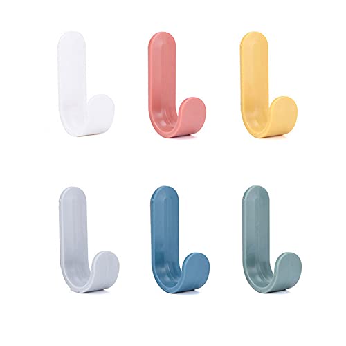 Lot de 6 crochets muraux adhésifs, crochets pour écharpe, crochets pour ustensiles de cuisine, crochets en plastique pour porte-clés en forme de J (6 couleurs) Cover