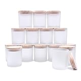 SHOWIN Tarros de vela gruesos de 8 onzas para hacer velas, 15 unidades, tarros vacíos con tapas de madera para hacer velas, recipiente de muestra, apto para lavavajillas, blanco esmerilado