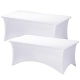 Fixwal Table Cloths for 8 Foot Rectangle Tables, 2 Pack, White Table Cloth Rectangle, Stretch Spandex Table Cover (96Lx30Wx30H Inch)