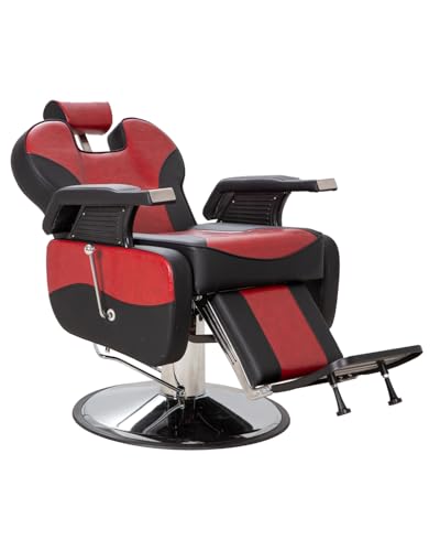 IJIALIFE Salon Chair for Hair Stylist, 550 Lbs Heavy Duty Reclining Barber Chair with High-Density Foam Cushioning, Hydraulic Styling Chair for Spa Beauty Salon Home Studio (Red)