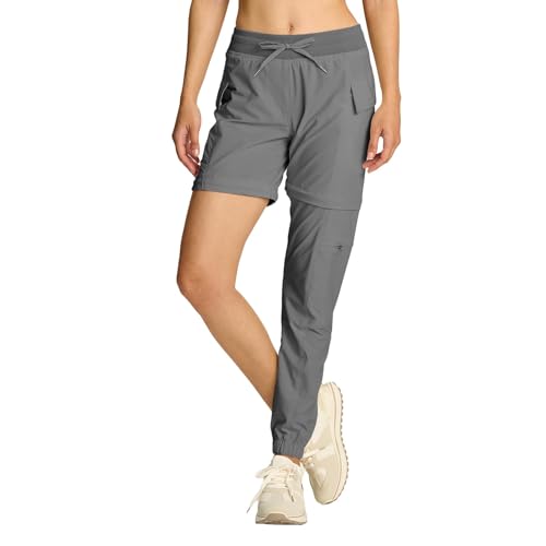 smawell Womens Cargo Joggers Convertible Zip Off Hiking Pants Lightweight Water Resistant Summer Filed Pants M