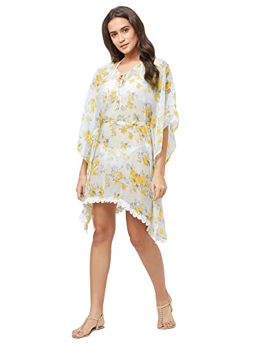 Mirchi Fashion Kaftan Bikini mit Blumendruck, Boho-Mädchen-Oberteil, Strandkleidung für Frauen, Western-Stil (Einheitsgröße) Gr. onesize, Gelb/Weiß Cover