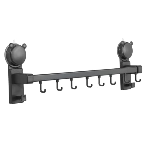 STOBAZA Suction Cup Towel Holder: Hanging Bathroom Organizer - No Drill Wall Mounted Rack with Hooks for Kitchen Toilet Shower Door