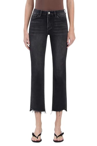 Women's High-Rise Frayed Hem Cropped Slim Straight Jeans