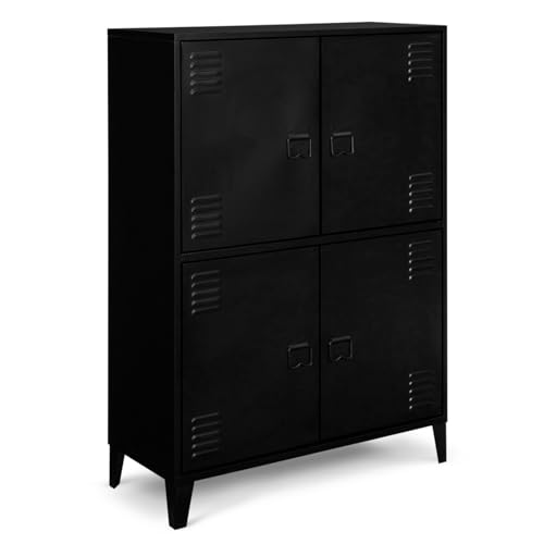 IDMarket - Armoire Basse Ester 4 Portes métal Noir Design Industriel