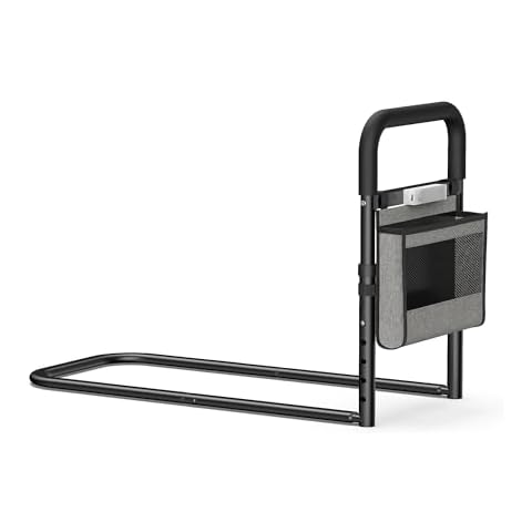 NIMOOD Bed Rails for Elderly Safety - with Motion Light & Storage Bag - Bed Railings for Seniors - Black Cover
