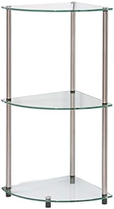 Convenience Concepts Designs2Go Classic Glass 3 Tier Corner Shelf, Glass
