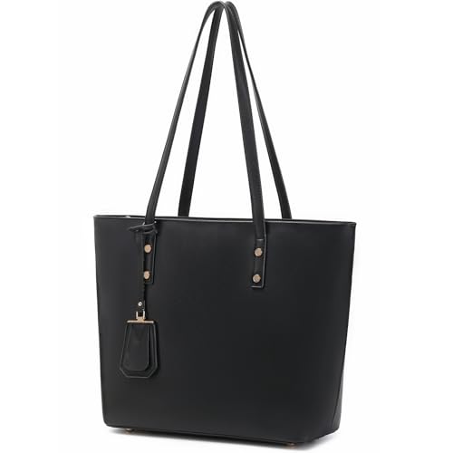 MORGLOVE Damen Handtaschen Weiches Leder Große Tote Taschen Große Kapazität Damen Schule Arbeit Taschen mit Reißverschluss, Schwarz , Minimal