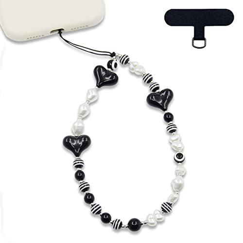 Luckyvestir Phone Charm Strap Heart Phone Chain Beaded Phone Strap For Women Teen Girl Y2K Phone Accessories Charm Aesthetic Cute Phone Lanyard Wrist Strap Acrylic #TOP12