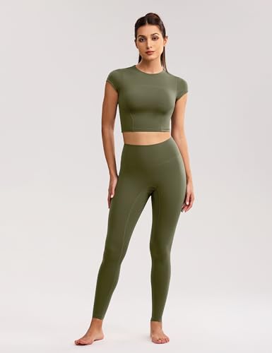 Image of ENERBLOOM Workout Crop Tops for Women Yoga Short Sleeve Mild Support Slim Fit Cropped Athletic Shirts Gym Tee Built in Bra