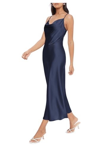 Image of Floerns Women's Spaghetti Strap Cowl Neck Long Slip Satin Silk Midi Dress