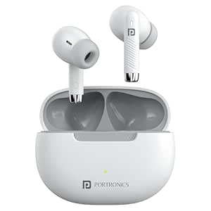 Portronics Harmonics Twins 32 in-Ear TWS Smart Earbuds with HD Mic, Upto 30 Hours Playtime, Touch Control, Low Latency, Bluetooth Version 5.4, IPX5 Water Resistant, Type C Fast Charging(White)
