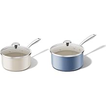 Redchef Ceramic Sauce Pan with Lid, 2.5QT+3.5QT White & Blue Saucepans Set, Nonstick Cooking Pot Set with Stay-Cool Handle, Non Toxic Small Pot, PTFE & PFOA Free, Oven Dishwasher Induction Safe