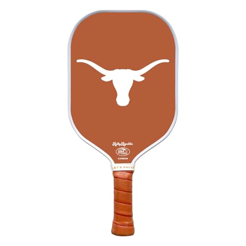 Rally Republic Officially Licensed Collegiate Pickleball Paddle - USA Pickleball Association Approved Racket - Lightweight Honeycomb Core, Carbon Fiber Exterior, Premium Leather Grip for Comfort