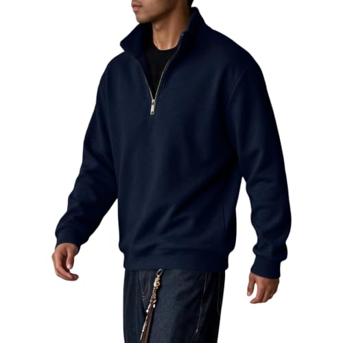 Quarter Zip Pullover Men Polo Neck 1/4 Zipper Fleece Mock Neck Sweatshirt - image 3