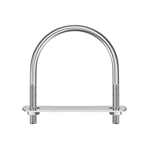 Image of uxcell Round U-Bolts, 2 Sets 59mm(2.32 inch) Inner Width 77mm Length M6 304 Stainless Steel U Clamp Bolt with Nuts Washers and Plates, for Boat Trailer