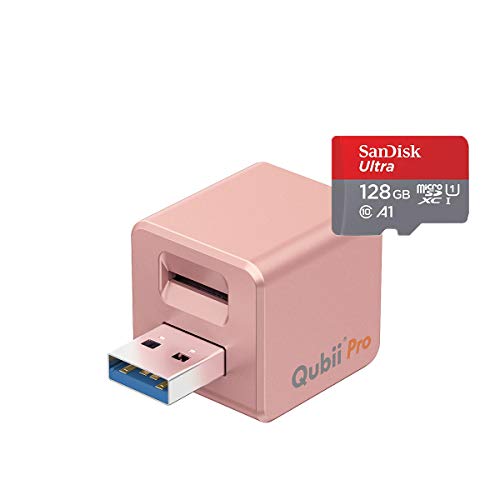 Qubii Pro Photo Storage Device for iPhone & iPad, Auto Backup Photos & Videos, Photo Stick for iPhone, Digital Photos Organizerã€128GB - Rose Goldã€‘