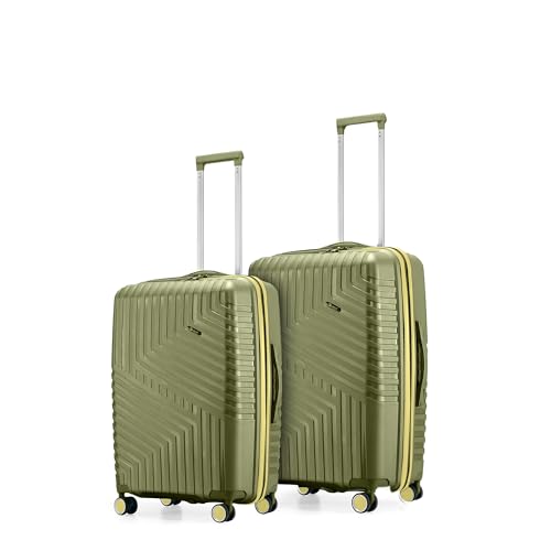 Image of Core Set of 2 Trolley Bags Medium + Large Polypropylene Hard Suitcase, 8 Spinner Wheels, Recessed Number Lock, Lightweight Luggage for Men & Women Moss Green /Lunar Yellow