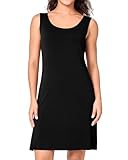 BAMBOO COOL Tank Nightgown for Women Sleeveless Sleepshirts with Wide Strap Chemise Night Dress Black
