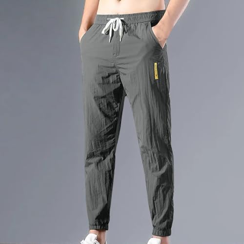 Men's Elastic Waist Drawstring Joggers Cropped Pants Solid Color with Pockets Fashionable Joggers Casual Mens Pants2