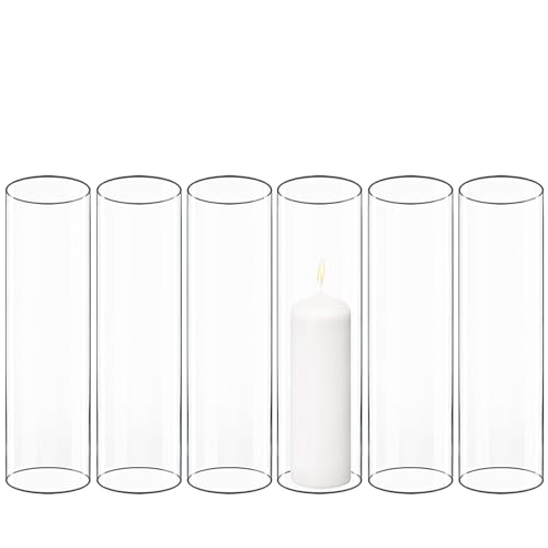 CYS EXCEL 6 PCS (H:10" D:3") Open Ended Glass Hurricane Candleholder Tube Shade Bottomless Candle Chimney Cover by CYS EXCEL - Used condition - US$28.79
