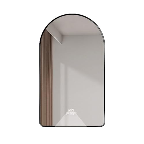Zlthraustic Espejo de baño LED arqueado, Espejo de tocador Inteligente con Marco Negro montado en la Pared con antivaho, luz de 3 Colores, Regulable, con Vidrio a Prueba de explosiones
