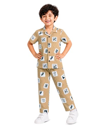 Image of 3BROS Unisex Pure Cotton Short Sleeve Kids Night Dress for Boys & Girls Nightwear /Sleepsuit /Sleepwear /Loungewear Night Suit for Boys and Girls Top and Pyjama Combo Set