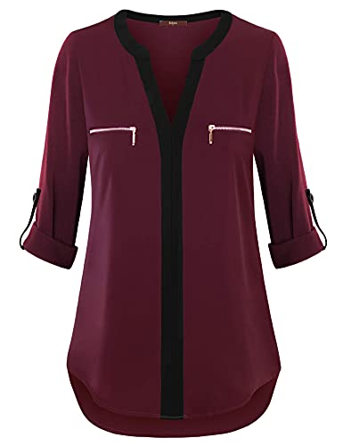 Gaharu Women's Casaul 3/4 Sleeve Shirts Tops V Neck Chiffon Blouses4