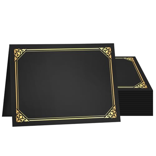 50 Packs Certificate Holders, Black Diploma Holders, Certificate Covers with Gold Foil Border for Letter Size 8.5 x 11 Award Certificates, Diploma and Documents