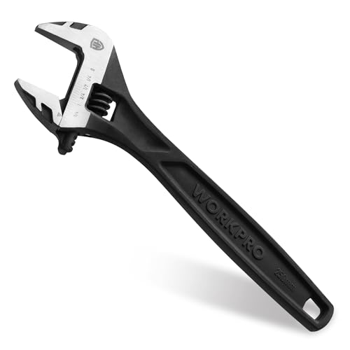 WORKPRO 10" Adjustable Wrench, Black Oxide Wrench 10 Inch with Inch/Metric Scale, Premium Cr-V Steel 10 Inch Black