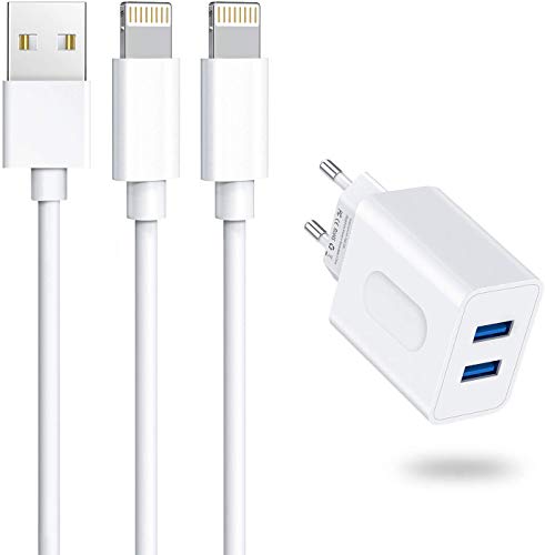 Everdigi Cargador Enchufe Adaptador USB 12W + Cable de Carga para iPhone 5 6 S 7 8 X S Plus (2 * 1m)