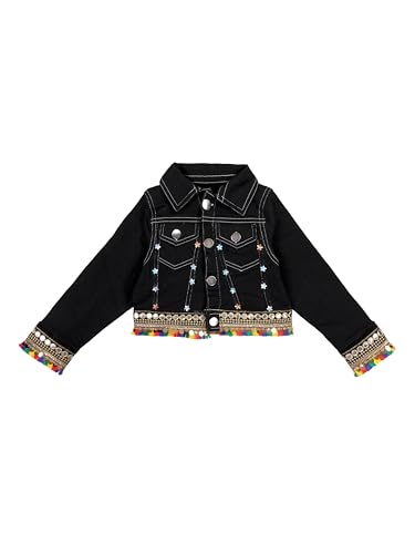 Image of Girls Full Sleeve Solid Crop Denim Jacket