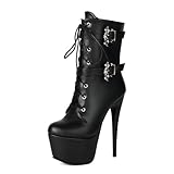 LIUGUISUOCHBH Bottines à Talons Aiguilles de 16 cm pour Femmes (Grandes Tailles) | Bottes de Combat Gothiques à Plateforme pour boîte de Nuit et Spectacles,Matte Black,39 EU