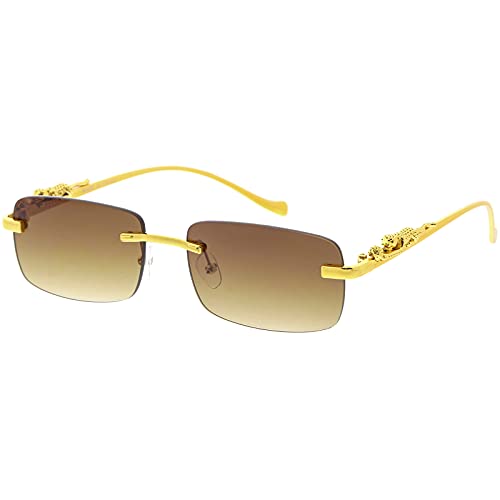 Image of zeroUV Luxe Jaguar Metal Plated Temple Rimless Vintage Square Sunglasses D244