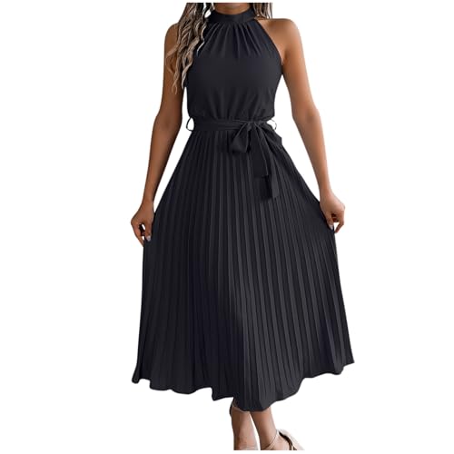 Donna Pieghettato Abito Lunga Elastica Solida Colore Vestito da Donna