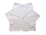 White cotton 11"x11" lady's handkerchiefs with scalloped edge, Set of 6
