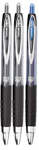 Image of Signo 207 Roller Ball Retractable Gel Pens, Bold Point (1.0mm), Black And Blue Ink, 3 Count, Bundle with Plastic Reusable Pouch