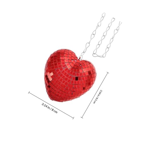 2 unidades de bolas espejadas colgantes en forma de corazón con cadena, bolas espejadas rojas de vidrio para decoración de fiestas, eventos y ambiente para el Día de San Valentín miniatura 2