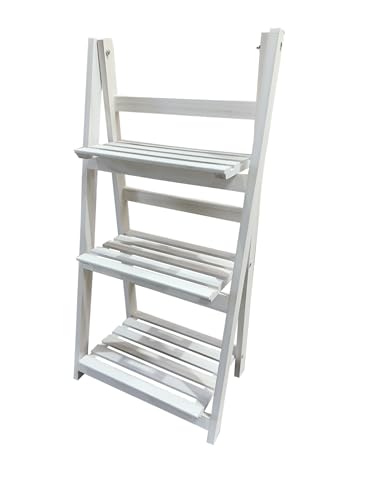 FERRETERIA LEPANTO Estantería para Plantas, Interior y Balcón, Soporte Flores, Escalera Plegable de Madera Blanca (3 peldaños)