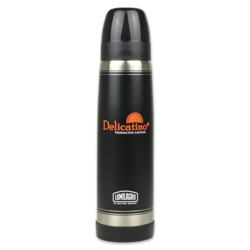 Delicatino - Termo para Mate LUMINOX 1L - Acero Inoxidable de Doble Pared con Pico Cebador de Precisión - Conserva Temperatura - Negro